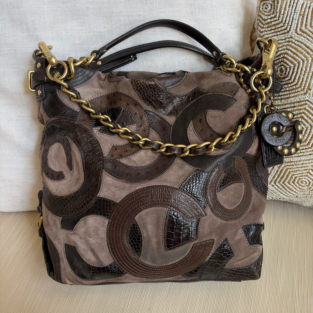 Rare Coach Brooke 14340 Inlaid C Suede Leather Hobo Horseshoe Charm
